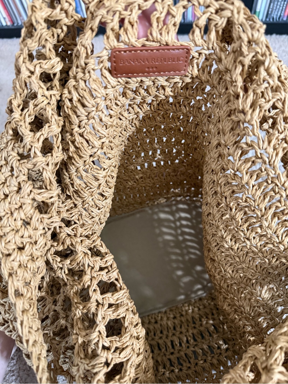 Banana Republic Mustard Woven Tote with Brown Leather Handles - Picture 2 of 2